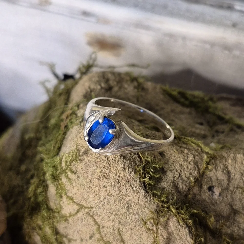 Vintage Blue Gemstone & 925 Silver Ring sz 7 - Picture 3 of 14